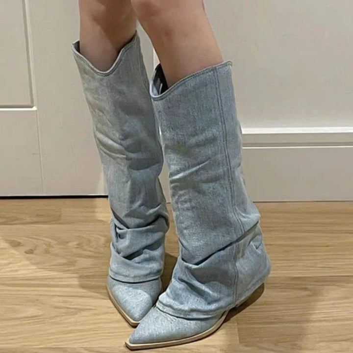 Jeans Kniehohe Cowboy-Stiefel | Winter