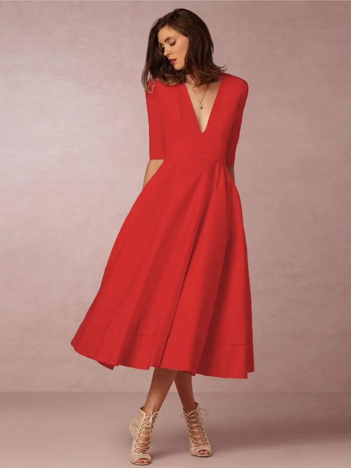 Damen Cocktailkleid Mit V-Ausschnitt | Midi