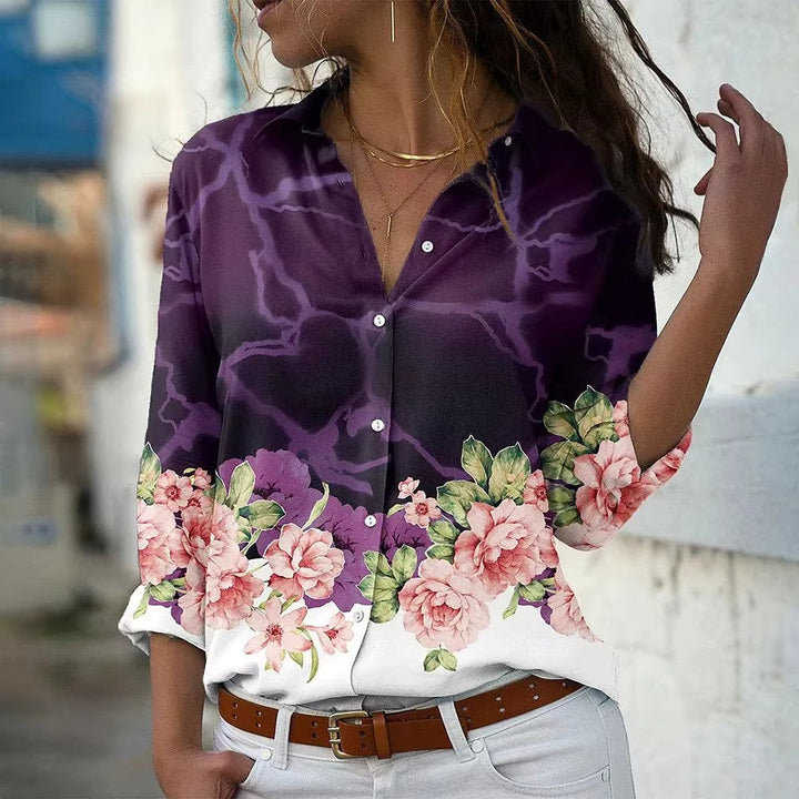 Damen bedruckte Bluse mit Knöpfen