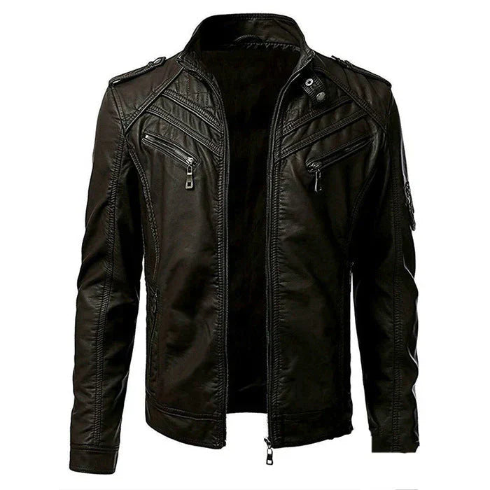 Herren Stilvolle Leder Bikerjacke | Mit Vielen Taschen