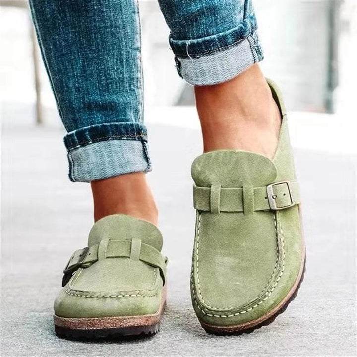 Damen Sommer Wildleder Slip-on Clogs mit Schnallenstil