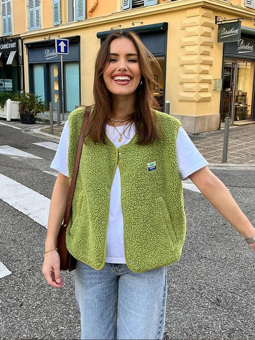 Damen Teddy-Weste Mit Offener Front | Kurz