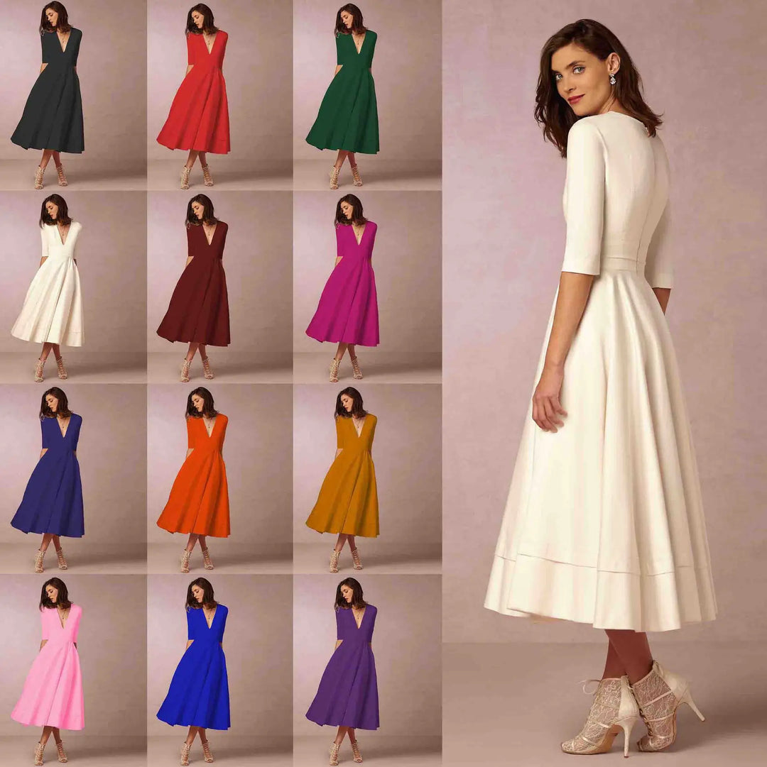 Damen Midikleid mit tiefem V-Ausschnitt