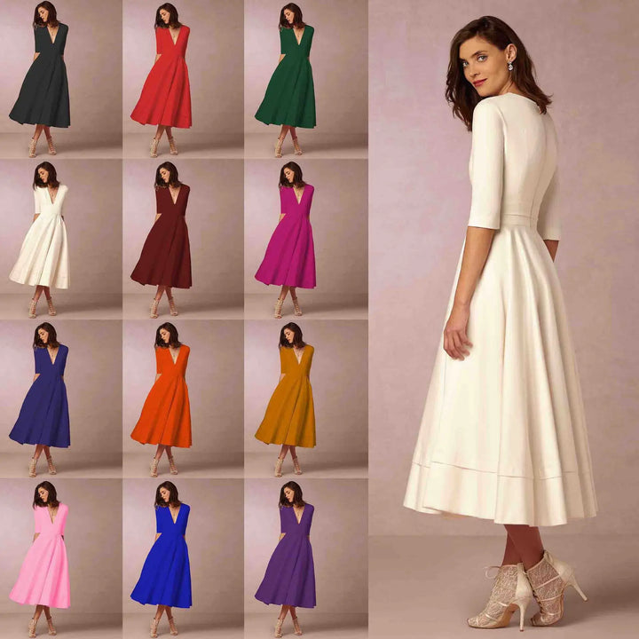 Damen Midikleid mit tiefem V-Ausschnitt