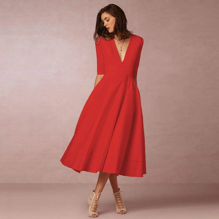 Damen Midikleid mit tiefem V-Ausschnitt