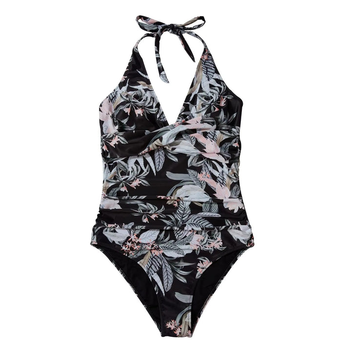 Damen Einteiler Badeanzug mit Halterneck und Crossover-Design