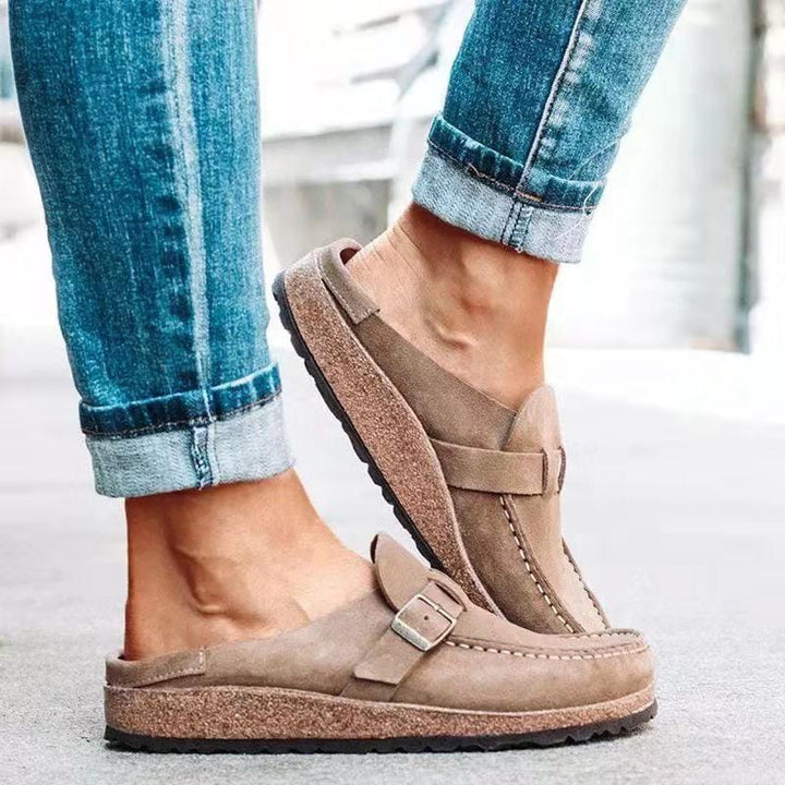 Damen Sommer Wildleder Slip-on Clogs mit Schnallenstil