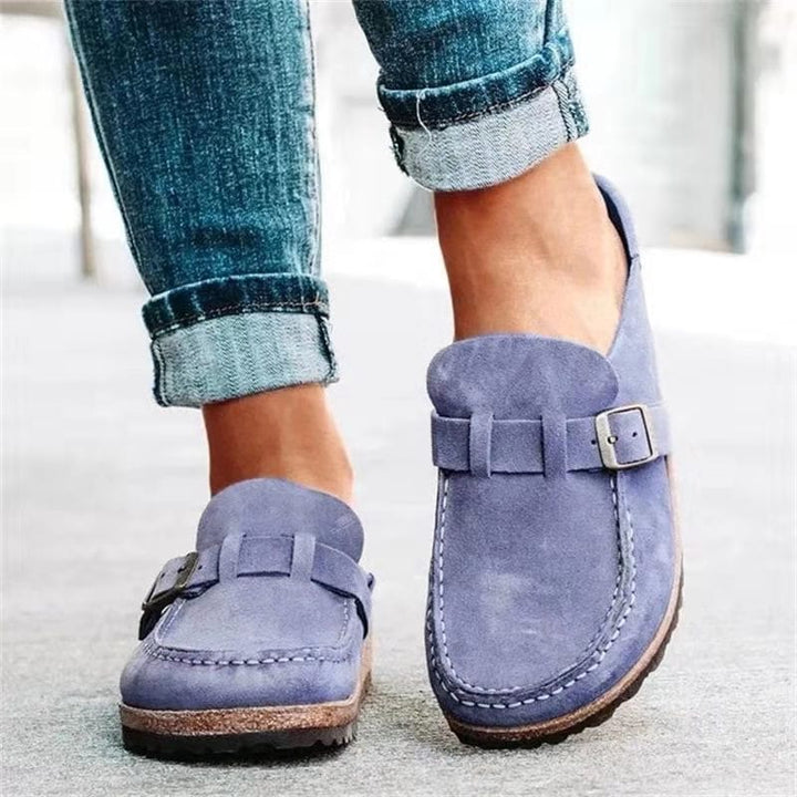 Damen Sommer Wildleder Slip-on Clogs mit Schnallenstil