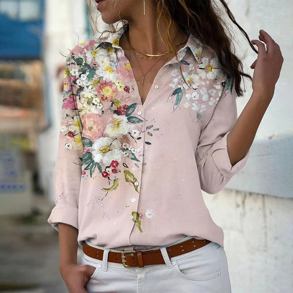 Damen bedruckte Bluse mit Knöpfen