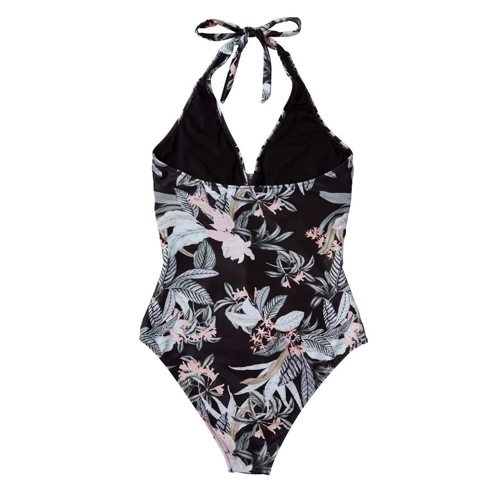 Damen Einteiler Badeanzug mit Halterneck und Crossover-Design