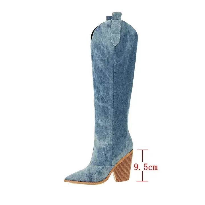 Damen Winter Cowboy Kniehohe Stiefel | Blau