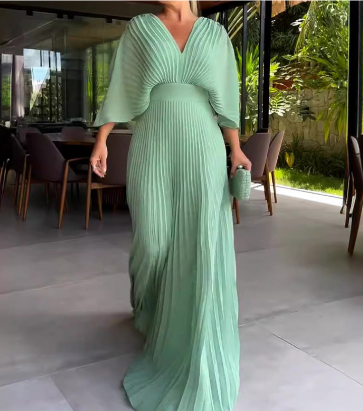 Damen Maxikleid mit Falten und V-Ausschnitt