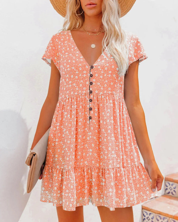 Damen Sommerkleid mit Blumenmuster und kurzen Ärmeln