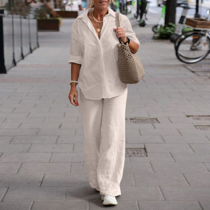 Damen langärmeliges Hemd und Hose mit weitem Bein Set
