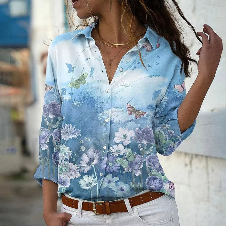 Damen bedruckte Bluse mit Knöpfen