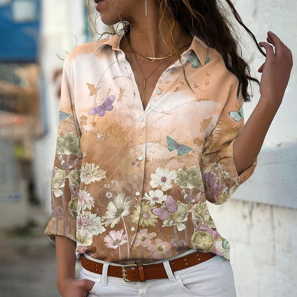 Damen bedruckte Bluse mit Knöpfen