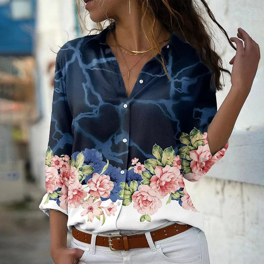 Damen bedruckte Bluse mit Knöpfen