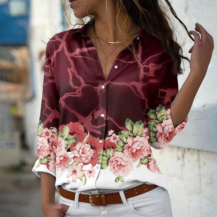 Damen bedruckte Bluse mit Knöpfen