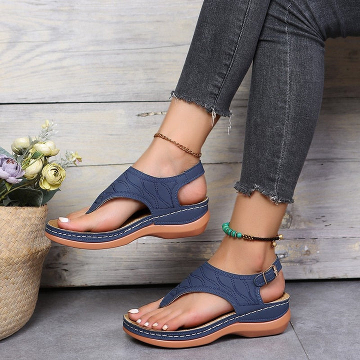 Damen Sommer Plateausandalen mit Riemenverschluss and Offener Zehenpartie