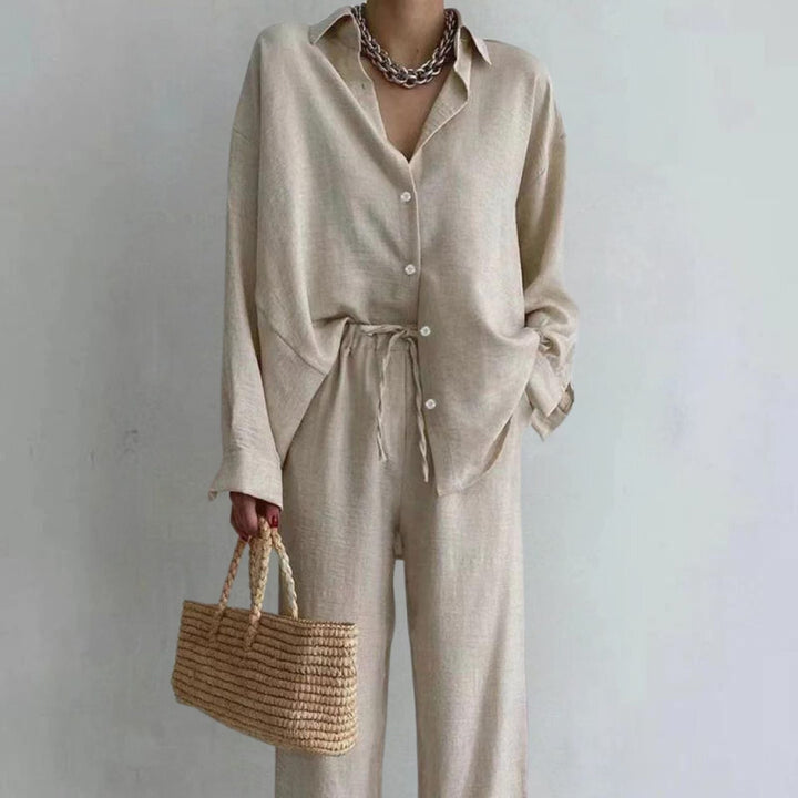 Damen Sommer-Set mit Locker Geschnittenem Oberteil und Kordelzughose