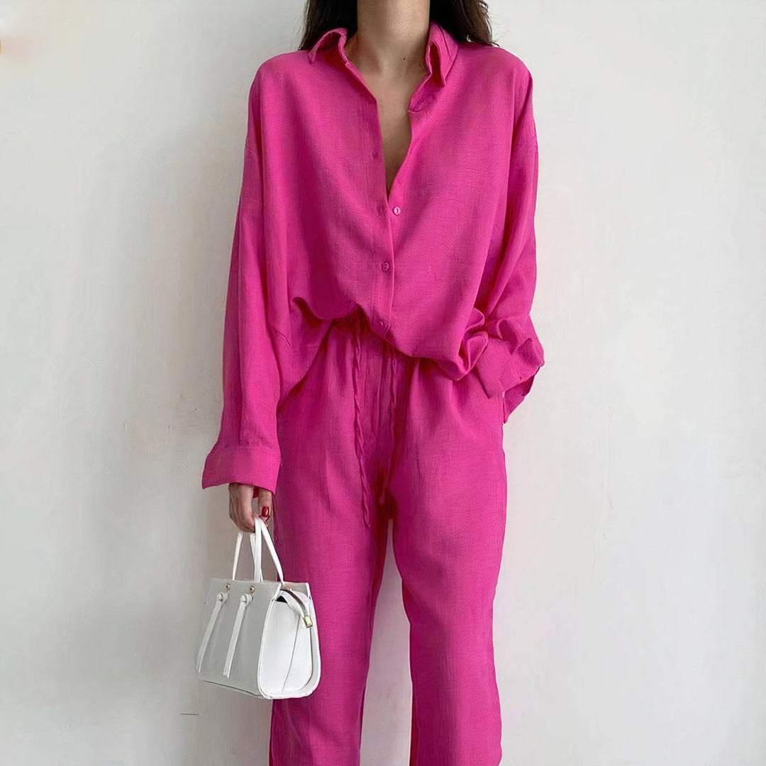 Damen Sommer-Set mit Locker Geschnittenem Oberteil und Kordelzughose