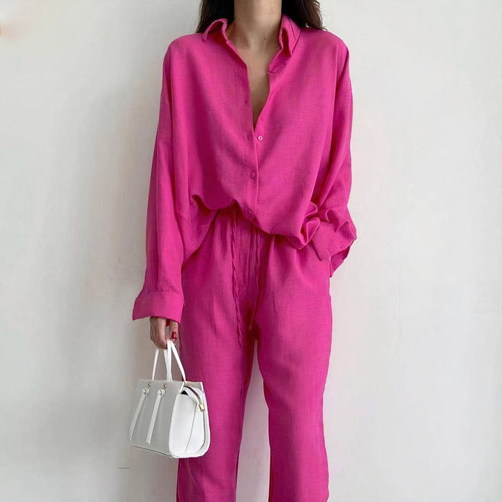 Damen Sommer-Set mit Locker Geschnittenem Oberteil und Kordelzughose