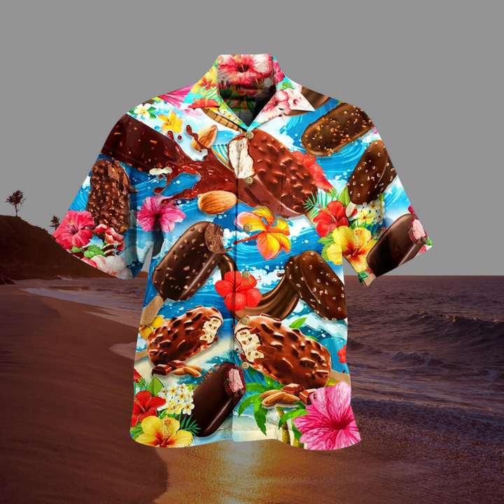 Herren Sommerhemd mit Eiscreme-Design und kurzer Knopfleiste