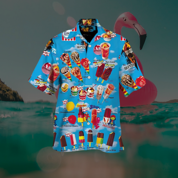 Herren Sommerhemd mit Eiscreme-Design und kurzer Knopfleiste