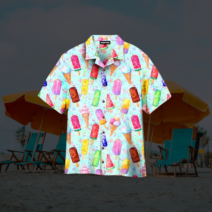 Herren Sommerhemd mit Eiscreme-Design und kurzer Knopfleiste