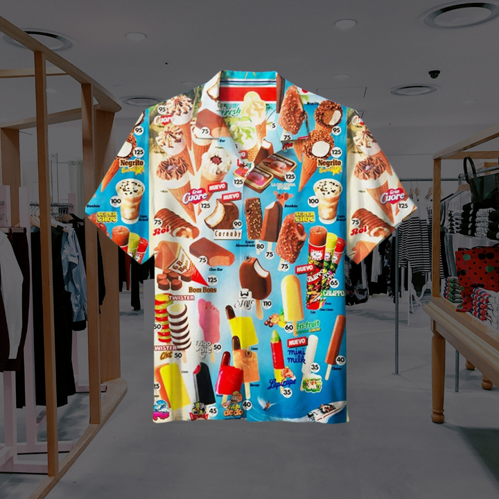 Herren Sommerhemd mit Eiscreme-Design und kurzer Knopfleiste