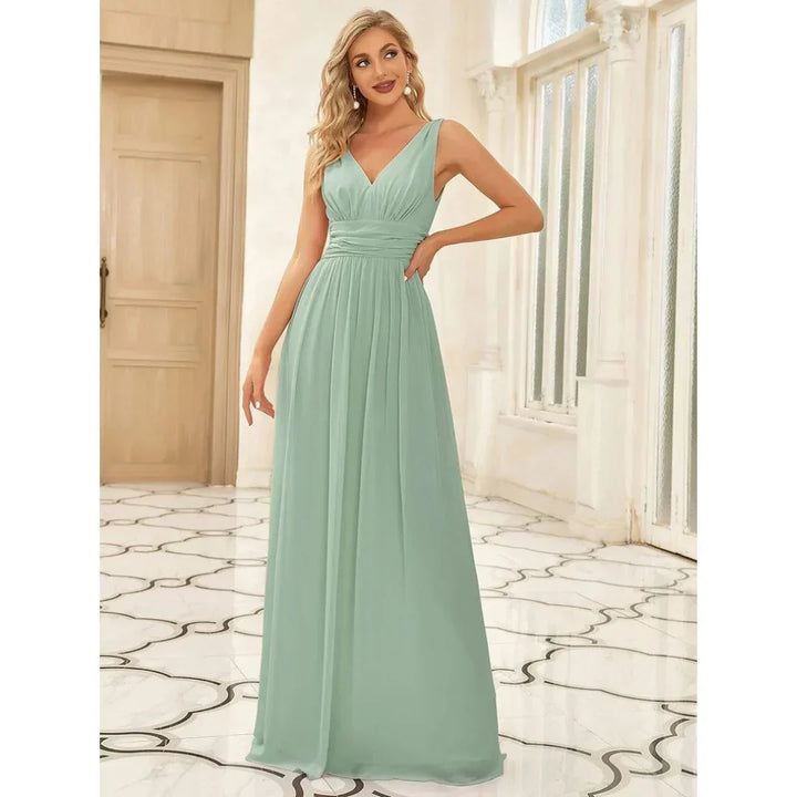 Damen Ärmelloses Maxi-Abendkleid | V-Ausschnitt