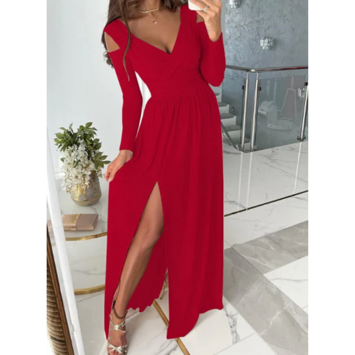 Damen Abendkleid Mit Langarm Und Schlitz | Maxi