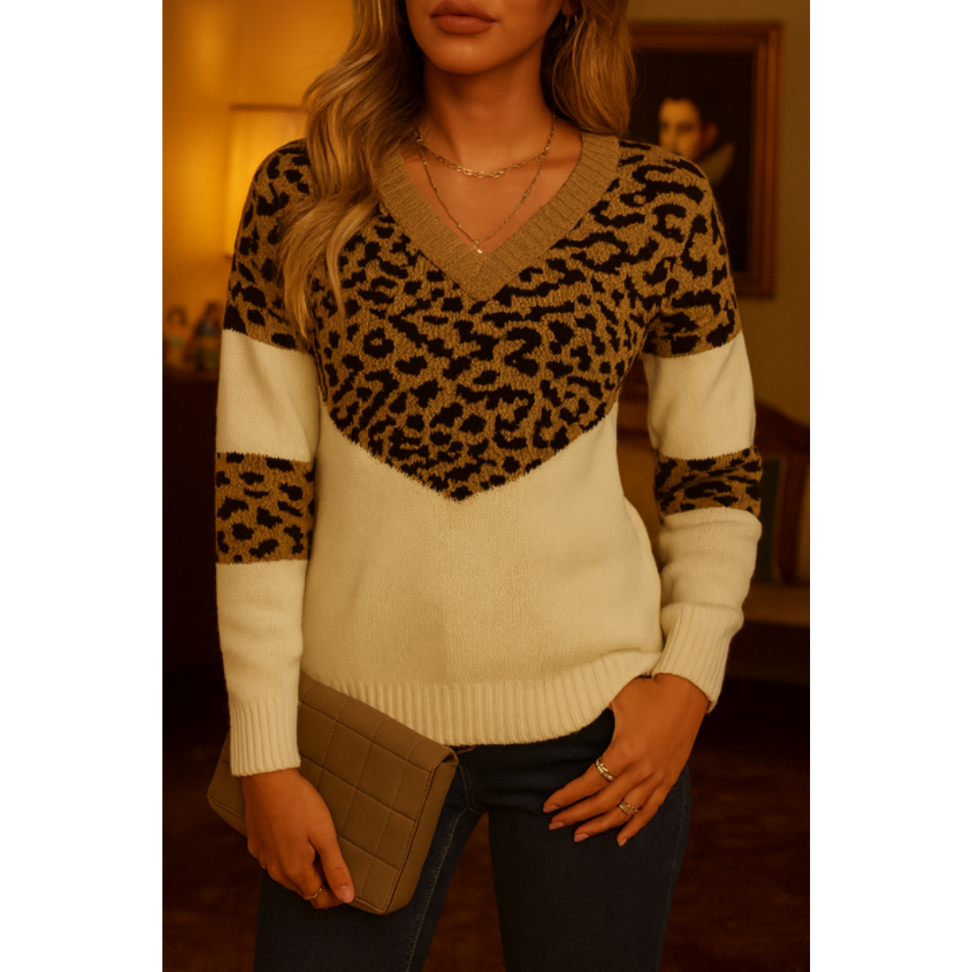 Stilvoller Gestrickter Pullover Für Damen | V-Ausschnitt