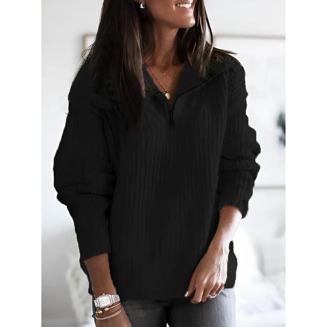 Damen Gestrickter Winterpullover | Halb Reißverschluss