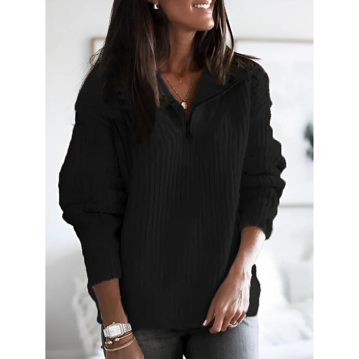 Damen Gestrickter Winterpullover | Halb Reißverschluss