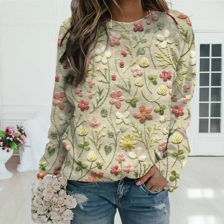 Damen Strickpullover Mit Blumenmuster | Freizeit