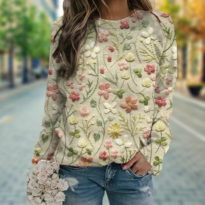 Damen Strickpullover Mit Blumenmuster | Freizeit
