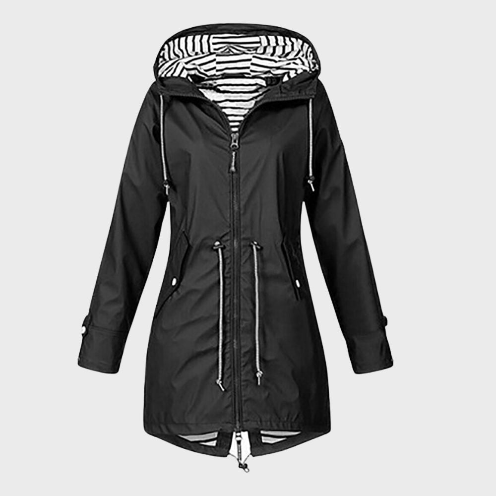 Damen Lange Regenjacke | Mit Kapuze