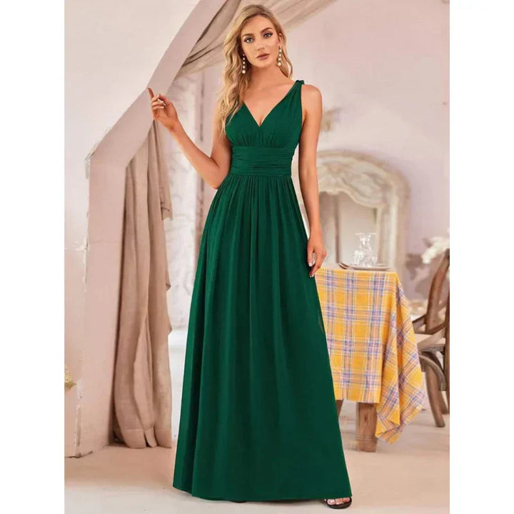 Damen Ärmelloses Maxi-Abendkleid | V-Ausschnitt