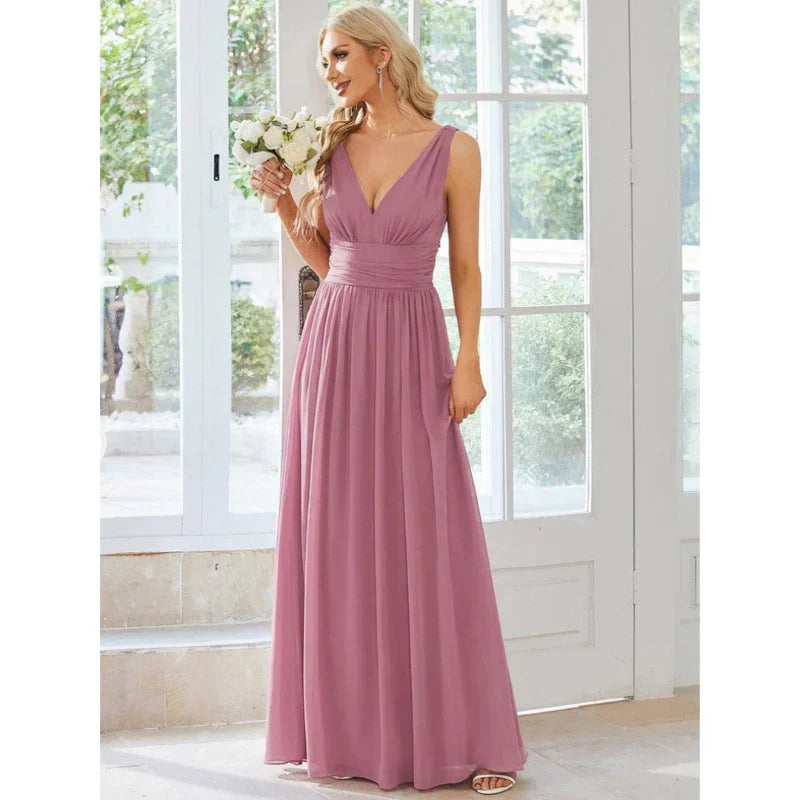 Damen Ärmelloses Maxi-Abendkleid | V-Ausschnitt
