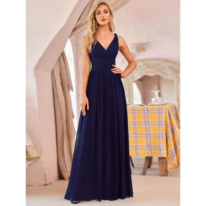 Damen Ärmelloses Maxi-Abendkleid | V-Ausschnitt