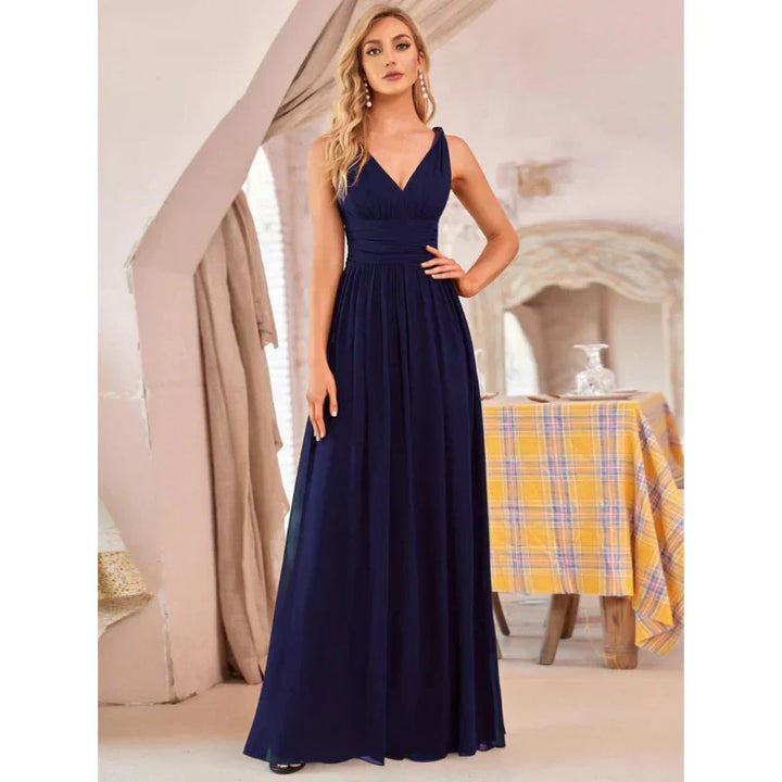 Damen Ärmelloses Maxi-Abendkleid | V-Ausschnitt