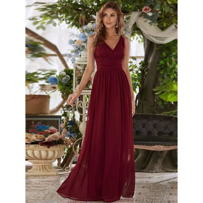 Damen Ärmelloses Maxi-Abendkleid | V-Ausschnitt