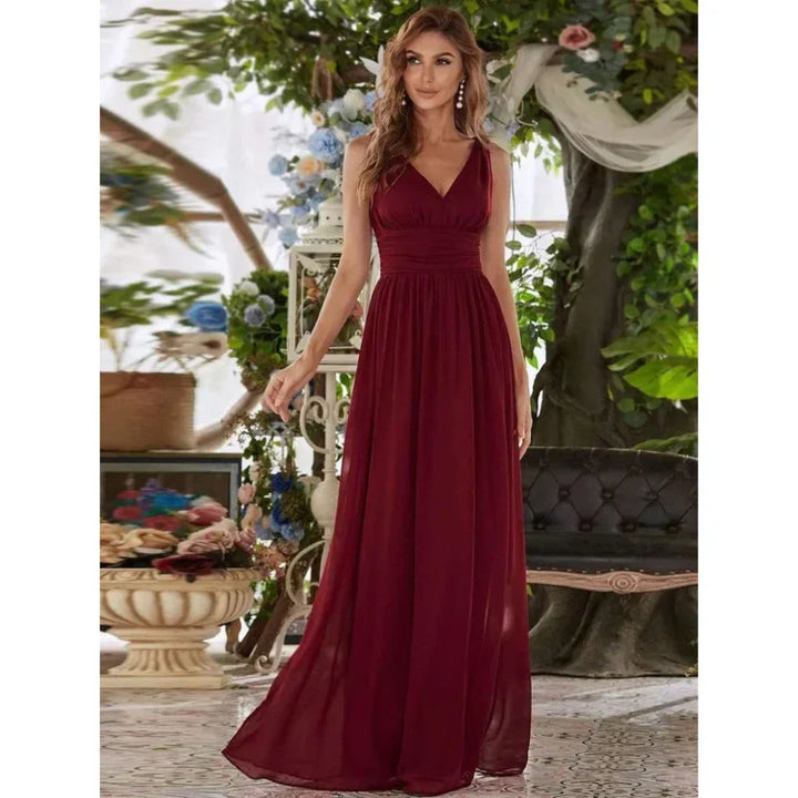 Damen Ärmelloses Maxi-Abendkleid | V-Ausschnitt