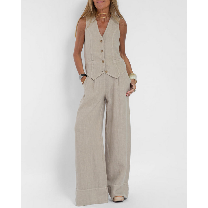 Damen Leinenweste & Weite Hosen Sommer Set