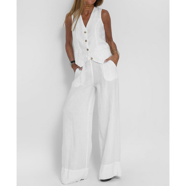 Damen Leinenweste & Weite Hosen Sommer Set