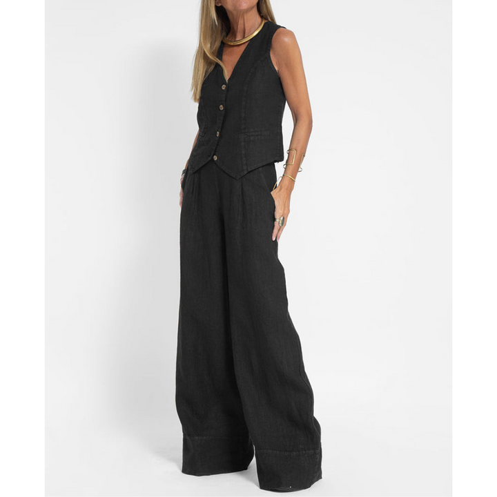 Damen Leinenweste & Weite Hosen Sommer Set