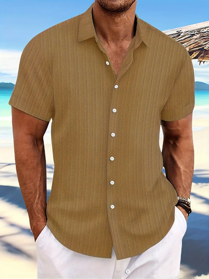 Kurzarm-Ripp-Button-Down-Hemd für Herren