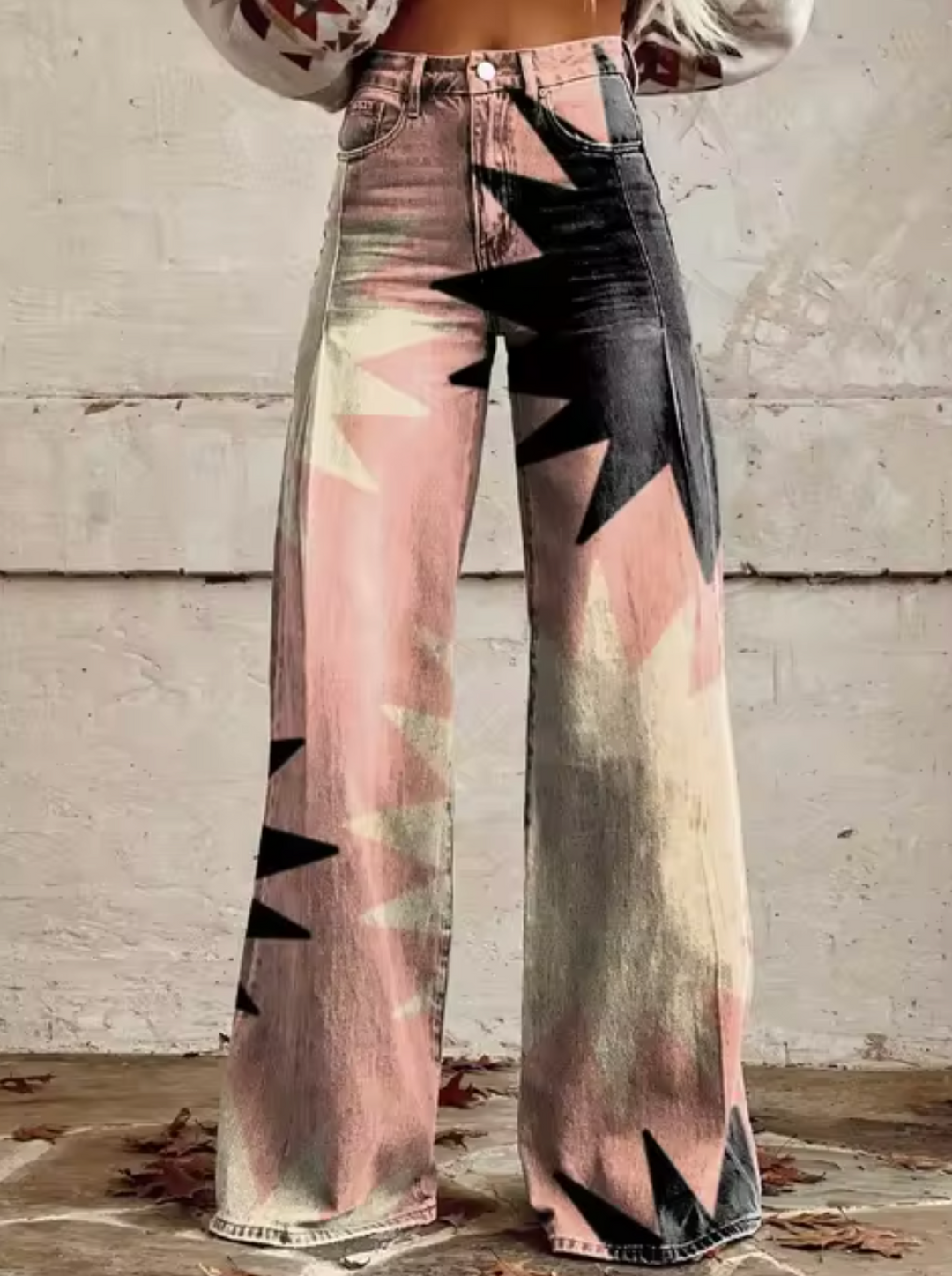 Damen-weite Jeans mit bedrucktem Design