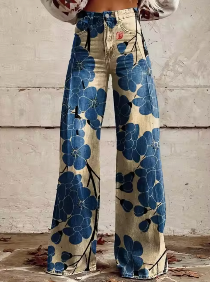 Damen-weite Jeans mit bedrucktem Design